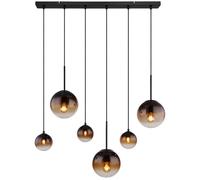 Suspension lampe de salle à manger suspension plafonnier lampe de salon, métal verre ambre fumé noir, 3x E27 3x G9, 6 ampoules, H 117 cm