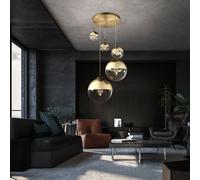 Suspension Lampe De Salon Boule En Verre Dorée 5 Flammes H 150 Cm