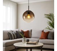 Suspension Lampe De Salon En Verre Fumé Boule LED H 120 Cm