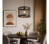 Suspension lampe de salon rétro suspension lampe de table à manger, or noir, abat-jour en grille métallique, 1x douille E27, DxH 40x150 cm