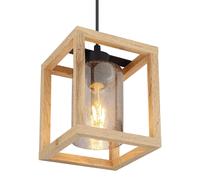 Suspension lampe de salon lampe de salle à manger lampe de cuisine, métal verre MDF fumé marron foncé, réglable en hauteur, 1x E27, H 120 cm