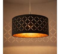 Suspension LED Lampe à suspension noire table à manger moderne lampe de salon, abat-jour textile rond, métal doré, 9W 810lm blanc chaud, DxH 40x140 cm