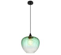 Suspension lampe de salon salle à manger verre clair rainures vertes noir mat E27