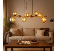 Suspension, lampe de table à manger, lampe sphérique, 9 flammes, verre, noir ambre, 9x G9 LED 3W 80lm 3000K blanc chaud, LxlxH 86,6x36x120 cm