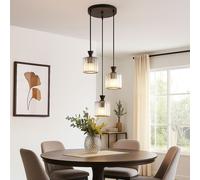 Suspension Lampe De Table À Manger 3 Braises Noire Cristaux H 120 Cm