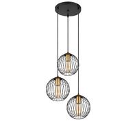 Suspension, lampe de table à manger, 3 flammes, suspension moderne avec abat-jour en treillis, métal, or noir, mat, 3x douille E27, DxH 39x150 cm