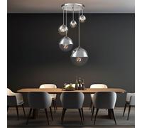 Suspension Lampe De Table À Manger Boule En Verre 5 Flammes Chromé Hauteur 150Cm
