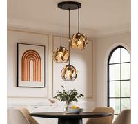Suspension Lampe De Table À Manger Cristaux Or 3 Flammes LED H 150 Cm