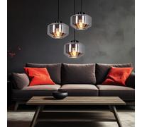 Suspension Lampe De Table À Manger En Verre Fumé 3 Braises Noir E27 H 120 Cm