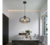 Lampe LED à suspendre Lampe de table à manger verre fumé salon rond noir, métal rétro, 1x E27 filament LED blanc chaud, DxH 28x120 cm
