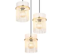 Suspension Lampe de table à manger Lampe à suspendre Salon 3 flammes, métal noir bois brun verre fumé, 3x E27, LxH 55x 120 cm