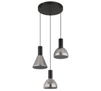 Suspension lampe de table à manger lampe suspendue 3 flammes lampe de salon verre fumé, métal noir, 21W 1291lm blanc chaud, DxH 42 x 150 cm