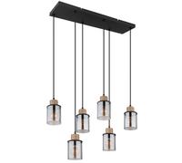 Suspension lampe de table à manger noire 4 flammes verre fumé lampe suspendue bois réglable en hauteur, métal, 6x douilles E27, LxlxH 62x18x120 cm