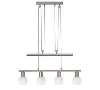 Suspension Lampe de table à manger réglable en hauteur Lampe à suspension à 4 flammes, nickel mat, verre opalin, 4xE14, H 160 cm
