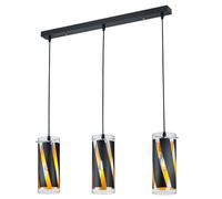 Suspension, lampe de table à manger, suspension, 3 flammes, lampe de salon, verre rayé noir mat, 3x E27, LxH 68x150 cm