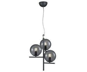 Suspension, lampe de table à manger, suspension moderne, 3 flammes, réglable en hauteur, verre métal, fumée anthracite, 3x douille E14, DxH 40x150cm