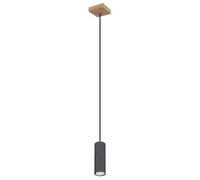 Suspension, lampe de table à manger, suspension moderne, pendule avec élément en bois, métal, graphite, rond, 1x douille GU10, LxlxH 9x9x120 cm