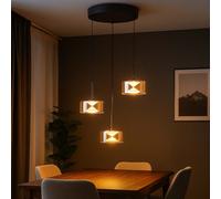 Suspension Lampe De Table En Verre Fumé 3 Braises Noir LED H 150 Cm