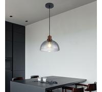 Suspension lampe en bois abat-jour en verre suspension lampe suspension lampe de salon, métal verre, brun noir, 1x E27, DxH 25x120 cm