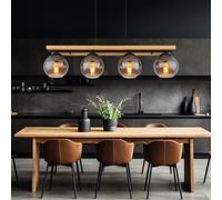 Suspension Lampe En Bois Avec Verre Fumé Pour Le Salon H 120 Cm
