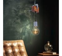 Suspension bois lampe de table à manger cuisine suspension rétro plafonnier suspension vintage 1 flamme, pince à vis métal galvanisé, E27, LxH 14 x 120 cm