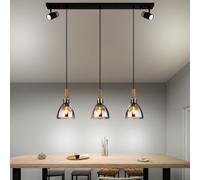 Suspension Lampe En Bois Lampe De Salon 5 Braises Verre Fumé H 120 Cm