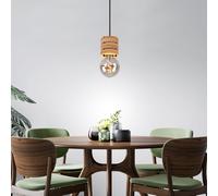 Suspension Lampe en bois Lampe de table à manger Lampe à suspendre Salon, hauteur adaptable, 1x E27, DxH 12x120 cm