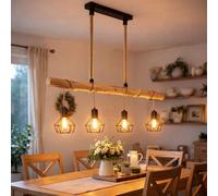 Suspension Lampe En Bois Pour Le Salon 4 Flammes Grille LED