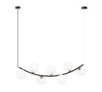 Suspension Lampe En Verre Métal B: 95 Cm H: Max. 100 Cm 7X E14 Boules Abat-Jour