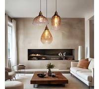 Suspension Lampe En Verre Pour Salle À Manger 3 Flammes Amber LED H 150 Cm