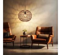 Suspension lampe suspendue plafonnier lampe de salon lampe de salle à manger lampe de cuisine, métal noir papier marron foncé, 1x E27, H 120 cm