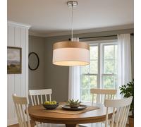 Suspension LED Lampe de salon Lampe suspendue Lampe de table à manger Lampe de cuisine aspect bois, textile blanc, 9W 810lm blanc chaud, DxH 40x120 cm