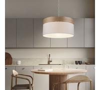 Suspension Lampe LED Effet Bois Textile Blanc LED H 120 Cm