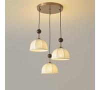 Suspension Lampe Moderne Suspension côtière dorée Vintage, Lampe Suspendue de Salle à Manger de Ferme, Lustre Moderne du Milieu du siècle avec Abat-Jour en Tissu(3 Lights Round)