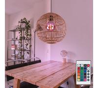 Suspension, lampe suspendue, lampe de salon, plafonnier, lampe de salle à manger, bambou naturel, télécommande dimmable, 1x LED RVB 8,5W 806Lm 3000K blanc chaud, H 150 cm