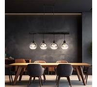 Lampe suspendue poutre en bois lampe suspendue rétro lampe de salle à manger en bois suspension 4 ampoules, noir, verre fumé, 4x E27, LxlxH 85x15x120 cm