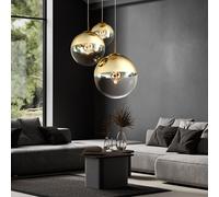 Suspension Lampe Pendentif Boule En Verre Dorée Claire 3 Flammes Plafonnier