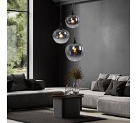 Suspension Lampe Pendentif Lumière Salle à Manger Métal Noir Verre Fumé 3x E27