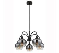 Suspension lampe salle à manger 5 lampes verre fumé noir E27 cuisine