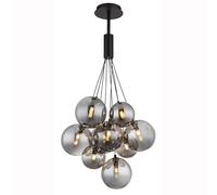 Suspension lampe suspendue chambre boules de verre lumière fumée noir 9 ampoules