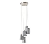 Suspension lampe suspendue lampe suspendue salon suspension lampe abat-jour tissu argent, métal velours poinçonnage décoratif, 5x douilles E14, PxH 35x140 cm