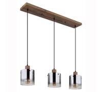 Suspension lampe suspendue plafonnier à 3 lampes aspect bois verre couleur fumée