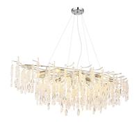 Suspension lampe suspendue plafonnier métal argent cristaux de verre H 120 cm