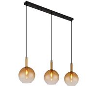 Suspension lampe suspendue plafonnier métal laiton verre ambre 3 lampes