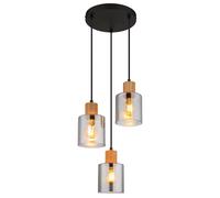 Suspension lampe suspendue salle à manger bois clair verre fumé noir E27 3 lampes