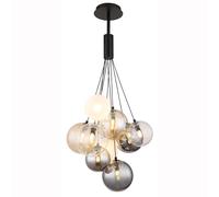 Suspension lampe suspendue salon boules de verre lumière fumée couleur 9 ampoules
