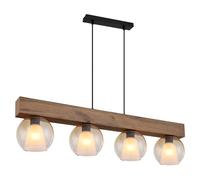 Suspension lampe suspendue salon verre clair lampe en bois 4 flammes L 100 cm