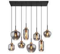 Suspension lampe suspension lampe de table à manger, 8 flammes, rétro verre fumé métal noir chanvre marron, 8x douilles E27, LxPxH 105x40x120cm