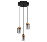 Suspension lampe suspension lampe suspension lampe de salle à manger, 4 flammes aspect bois marron maison de campagne verre fumé, douilles E27, DxH 39x150cm