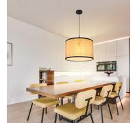 Suspension lampe suspension plafonnier salon suspension optique osier aux couleurs naturelles, métal noir, 1x E27, DxH 45x140 cm